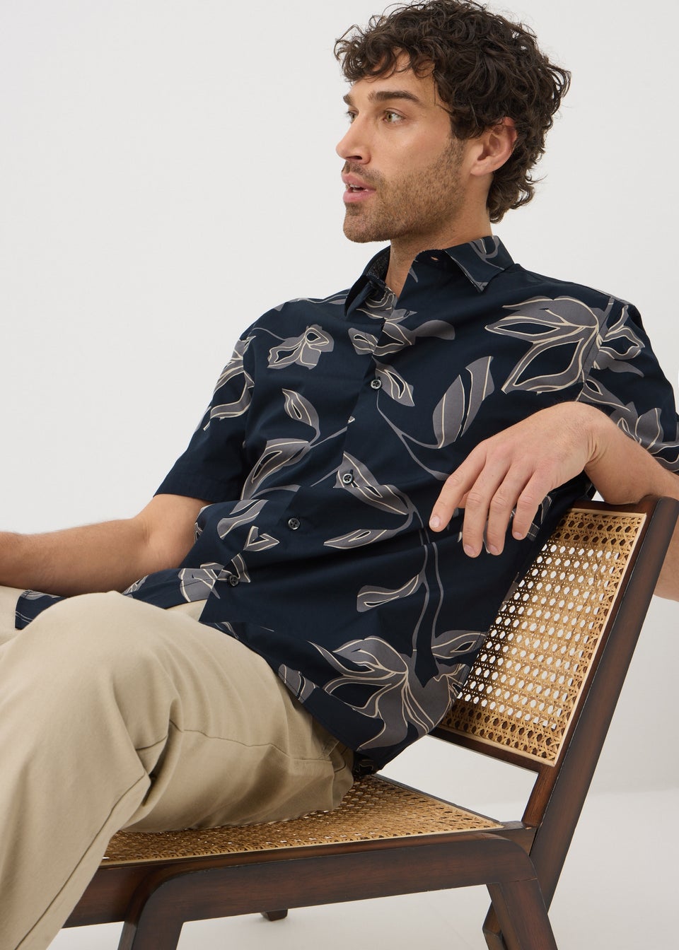 Black Leaf Floral Print Smart Shirt