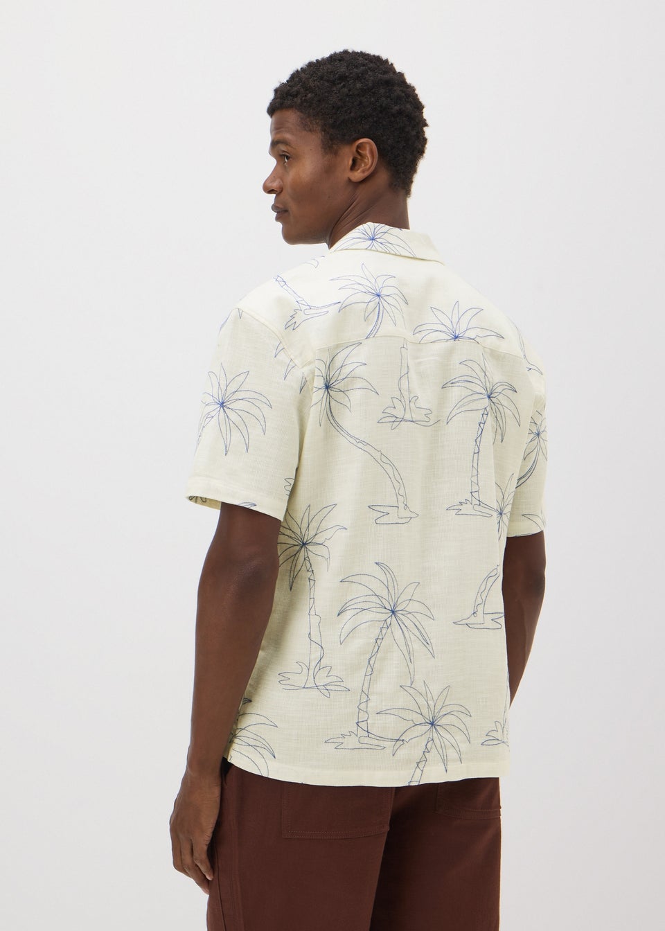 Cream Palm Tree Embroidered Shirt