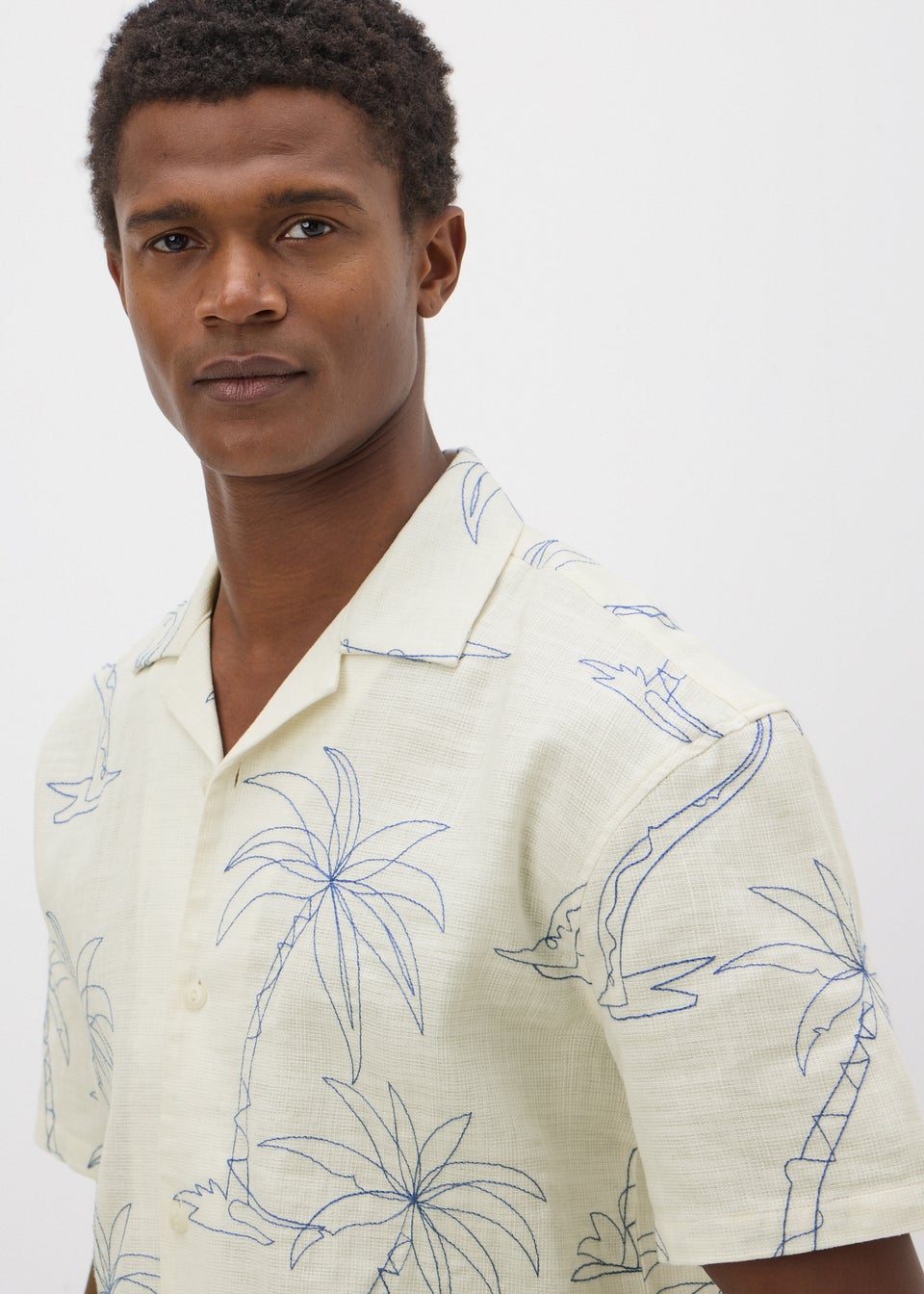 Cream Palm Tree Embroidered Shirt