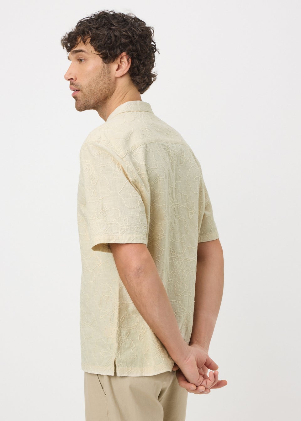 Ecru Textured Floral Embroidery Shirt