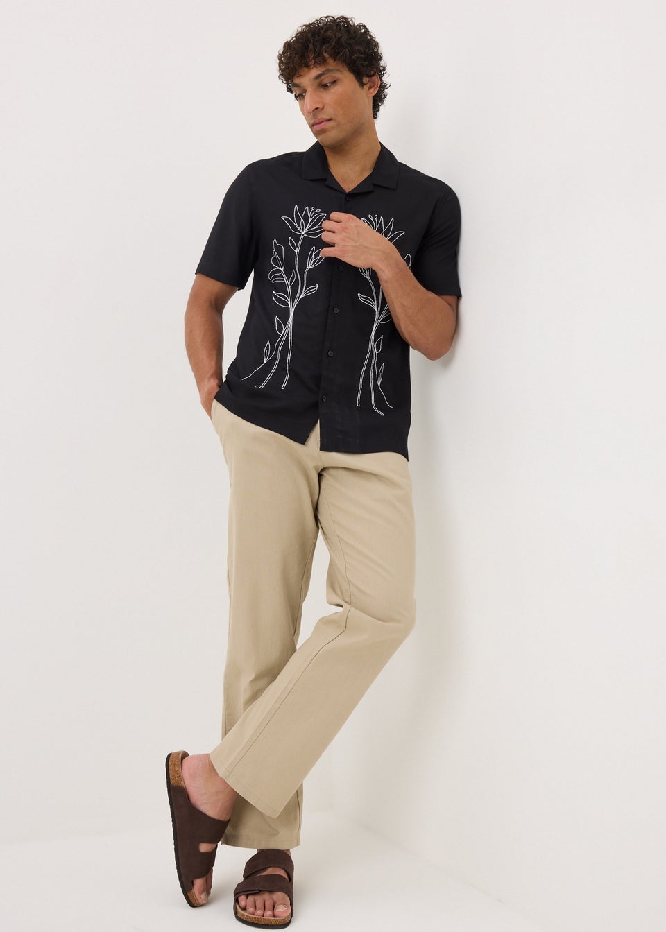 Black Floral Embroidered Shirt
