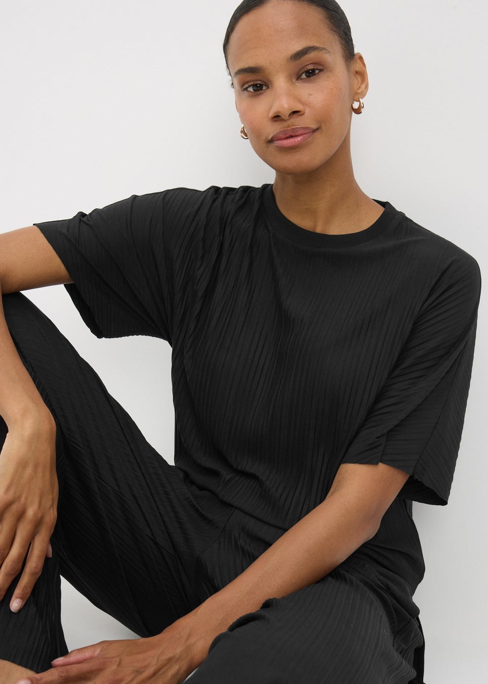 Black Plisse Co Ord T-Shirt