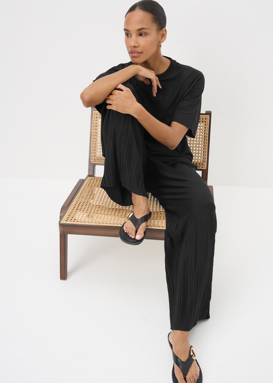 Black Plisse Co Ord T-Shirt