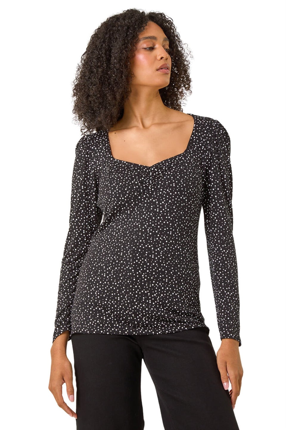 Roman Black Sweetheart Neck Polka Dot Top Matalan