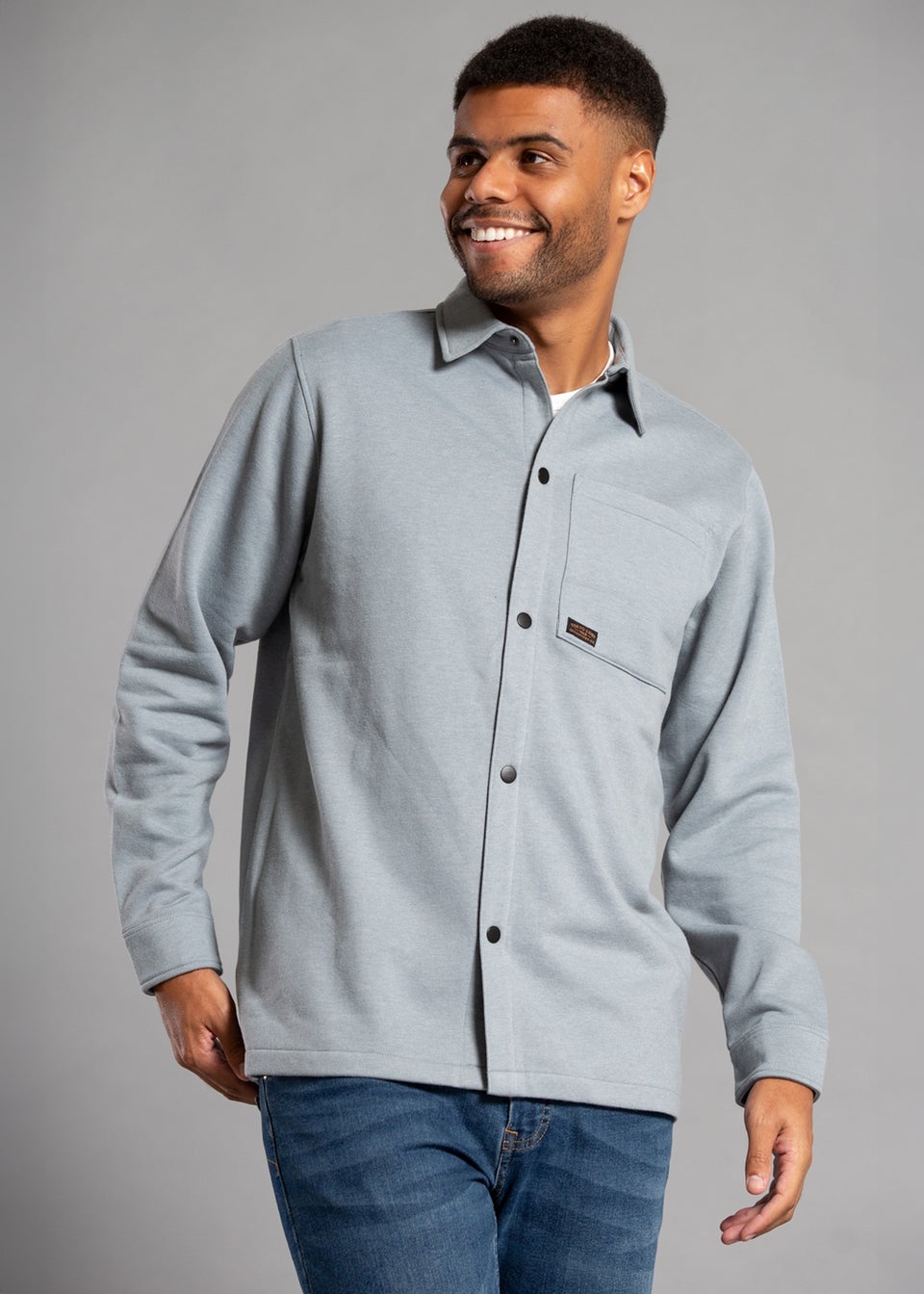 Tokyo Laundry Grey Cotton Blend Brush-Back Fleece Long Sleeve Shirt