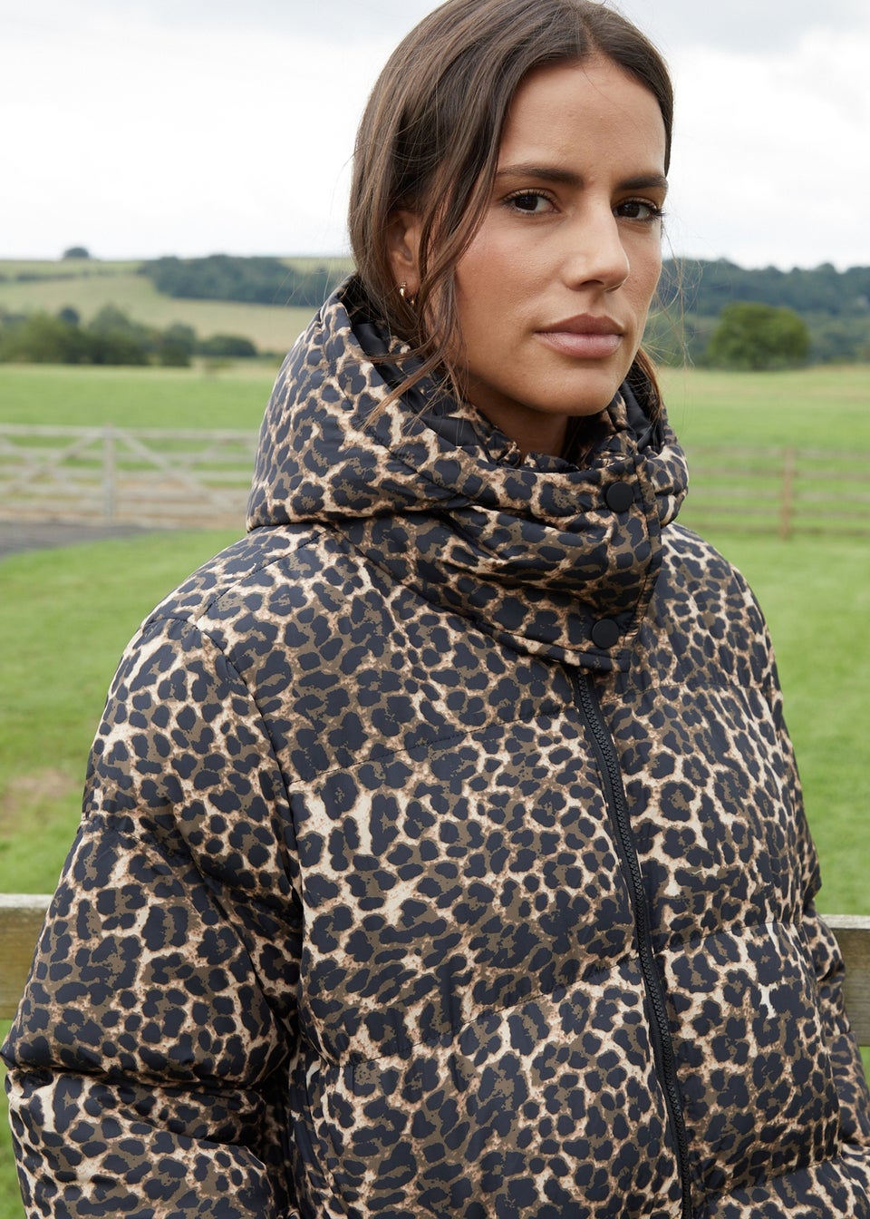 Threadbare Brown Leopard Print Hooded Puffer Coat Matalan