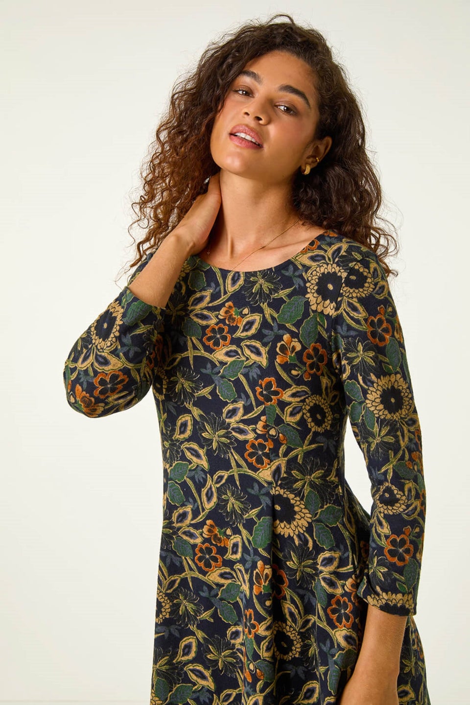 Roman Green Floral Print Hanky Hem Stretch Dress Matalan