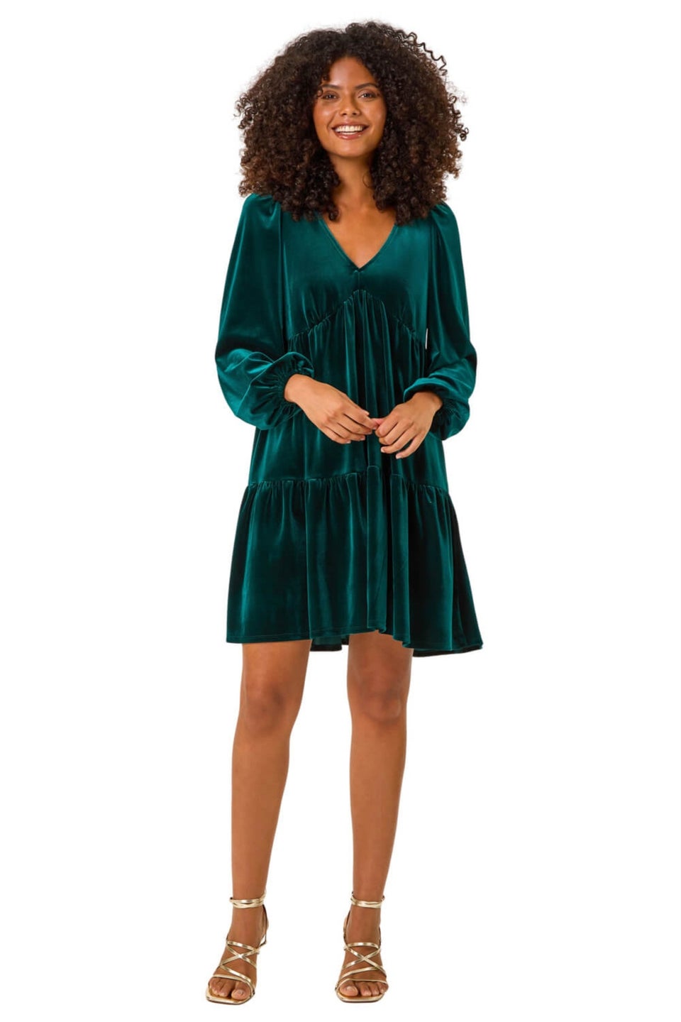 Dusk Forest Green Dusk V-Neck Velvet Mini Dress
