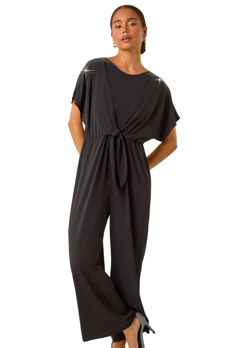 Petite black jumpsuit with sleeves deals