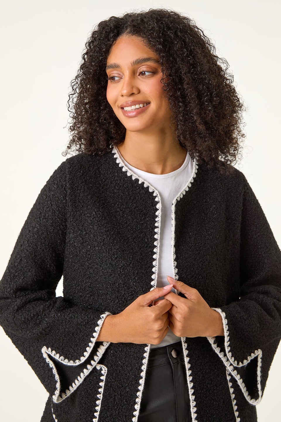 Roman Black Contrast Blanket Stitch Jacket