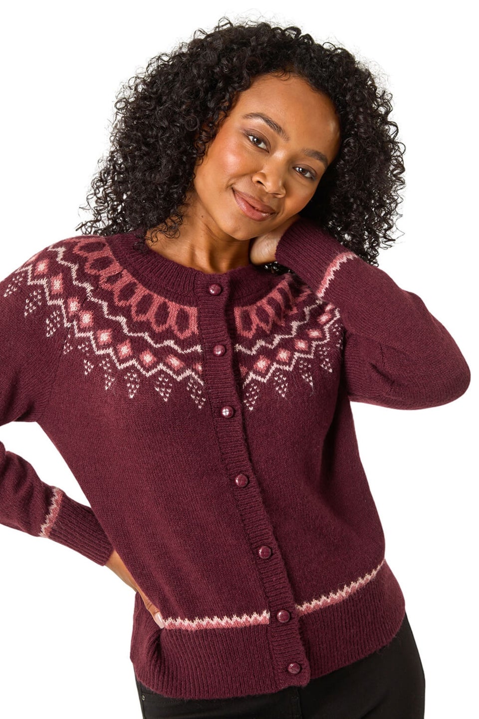 Roman Burgundy Petite Fairisle Button Cardigan Matalan