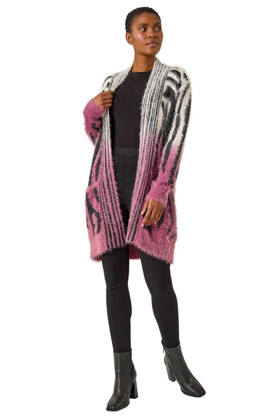 Roman Plum Metallic Zebra Print Fluffy Cardigan Matalan
