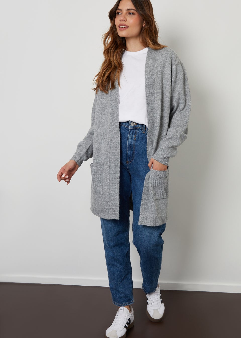 Threadbare Grey Ocean Longline Knitted Cardigan