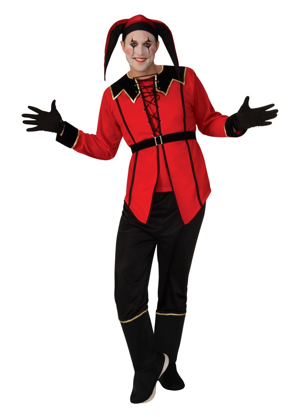 Red and black jester costume best sale