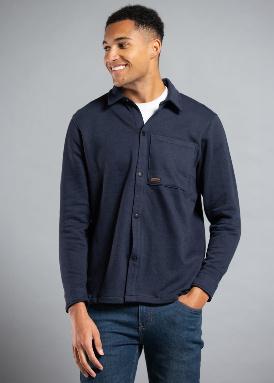 Tokyo Laundry Navy Cotton Blend Brush-Back Fleece Long Sleeve Shirt