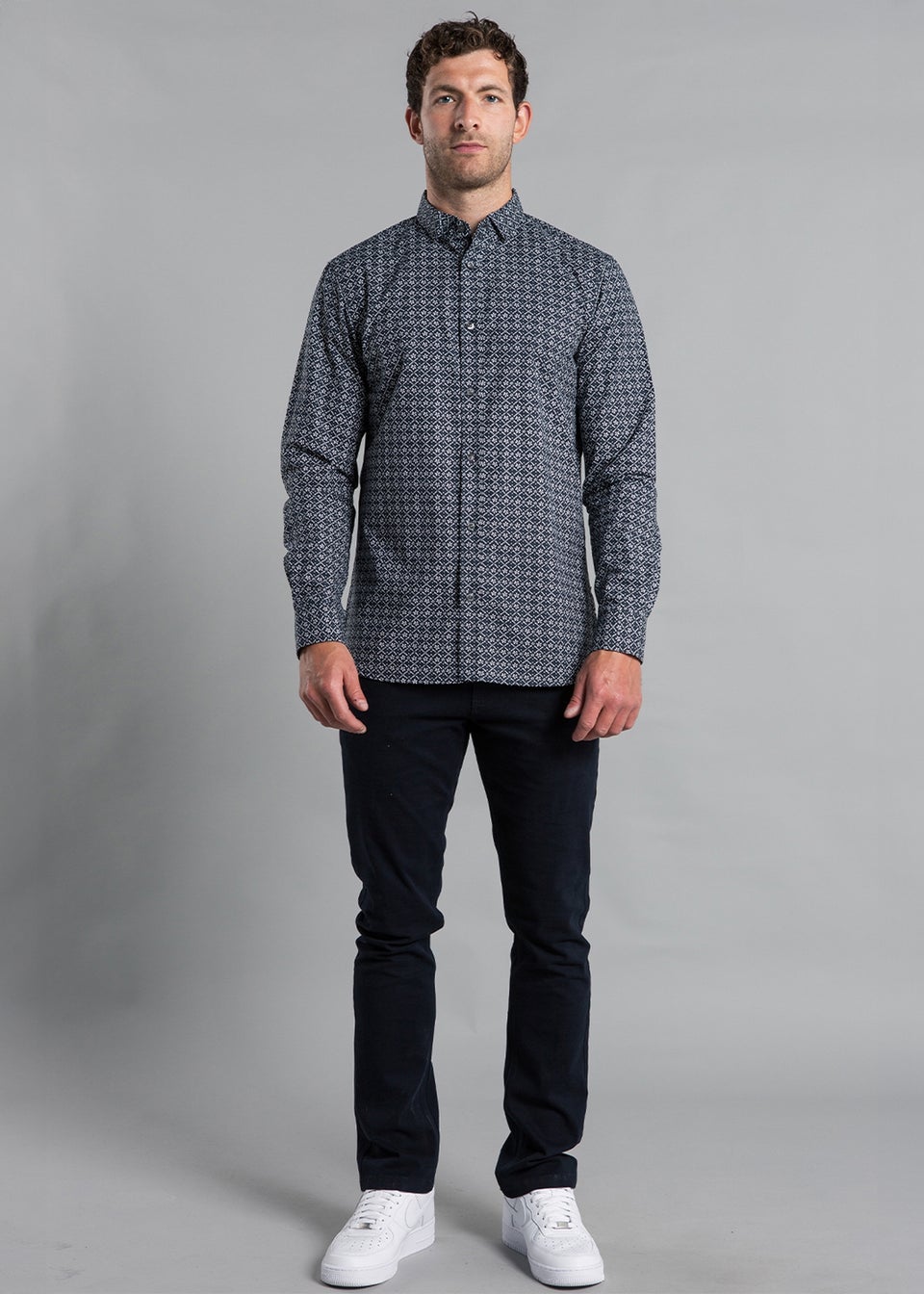 French Connection Navy Cotton Long Sleeve Floral Shirt