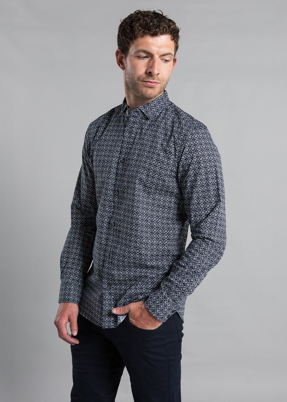 French Connection Navy Cotton Long Sleeve Floral Shirt