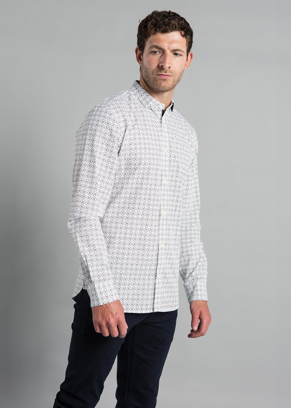 French Connection White Cotton Long Sleeve Floral Shirt