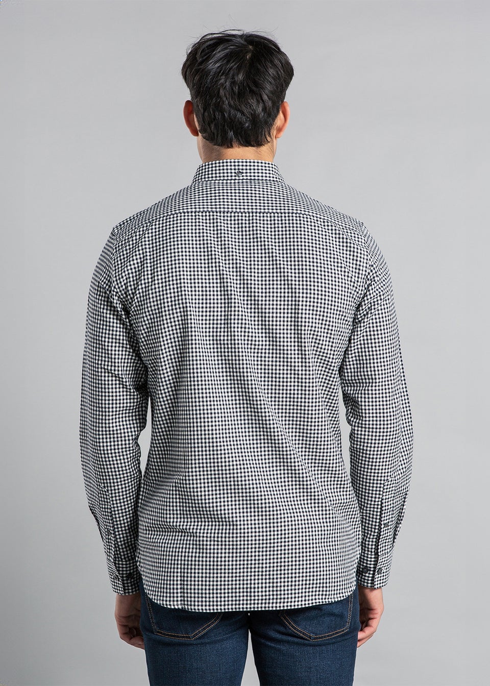 French Connection Navy Cotton Long Sleeve Gingham Shirt