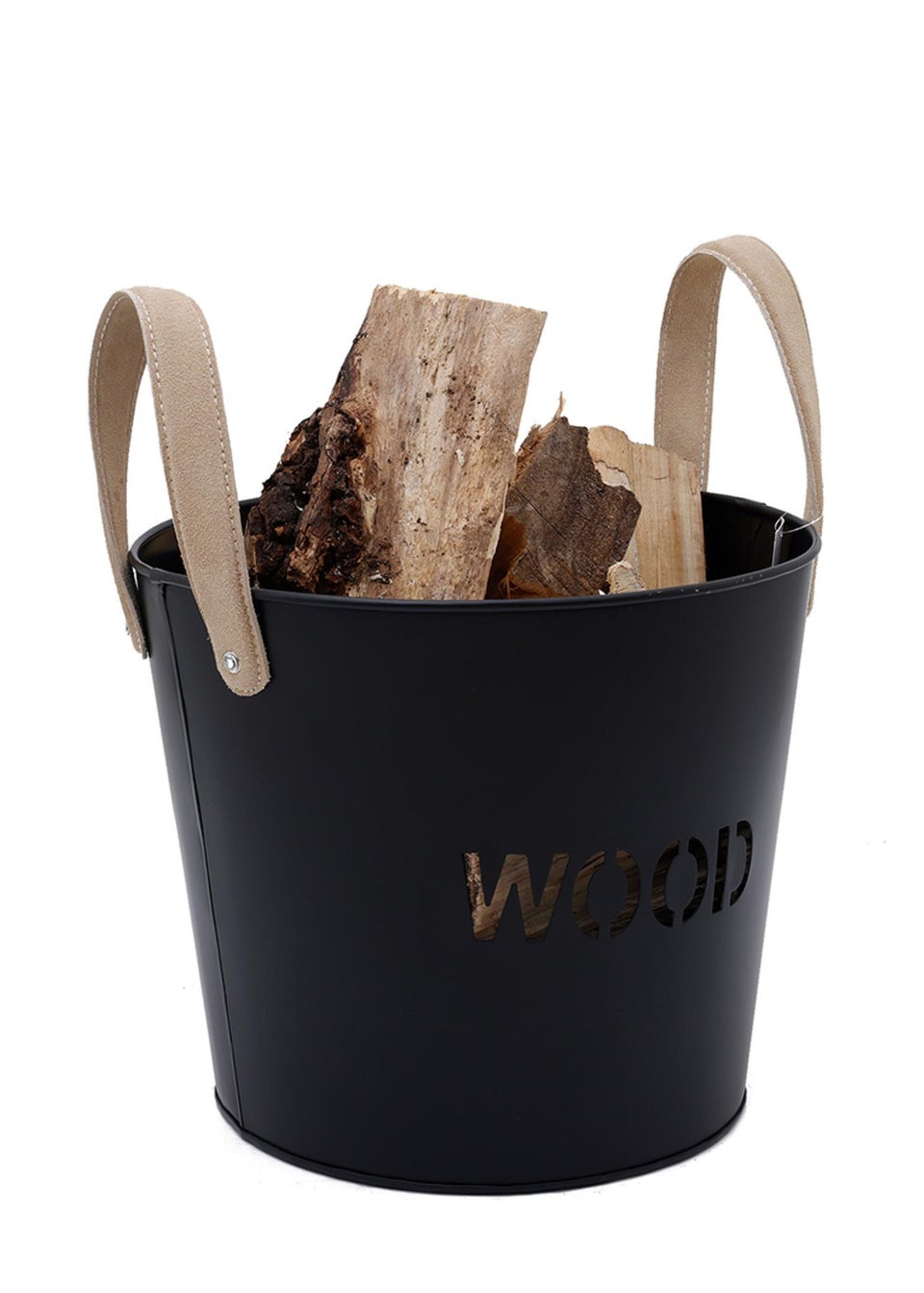 Charles Bentley Rowan Small Leather Handled Fireside Wood Bucket