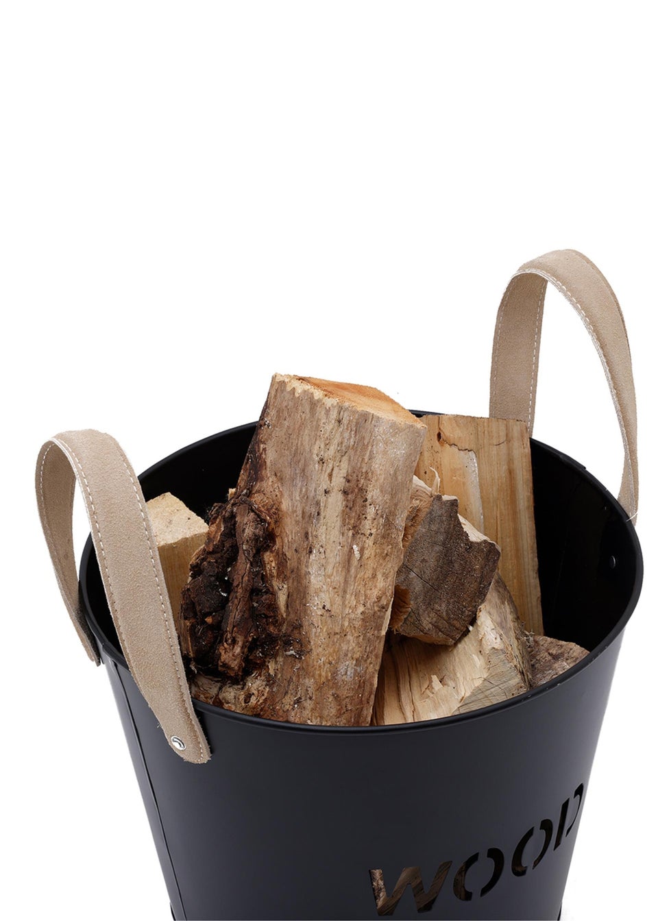 Charles Bentley Rowan Small Leather Handled Fireside Wood Bucket