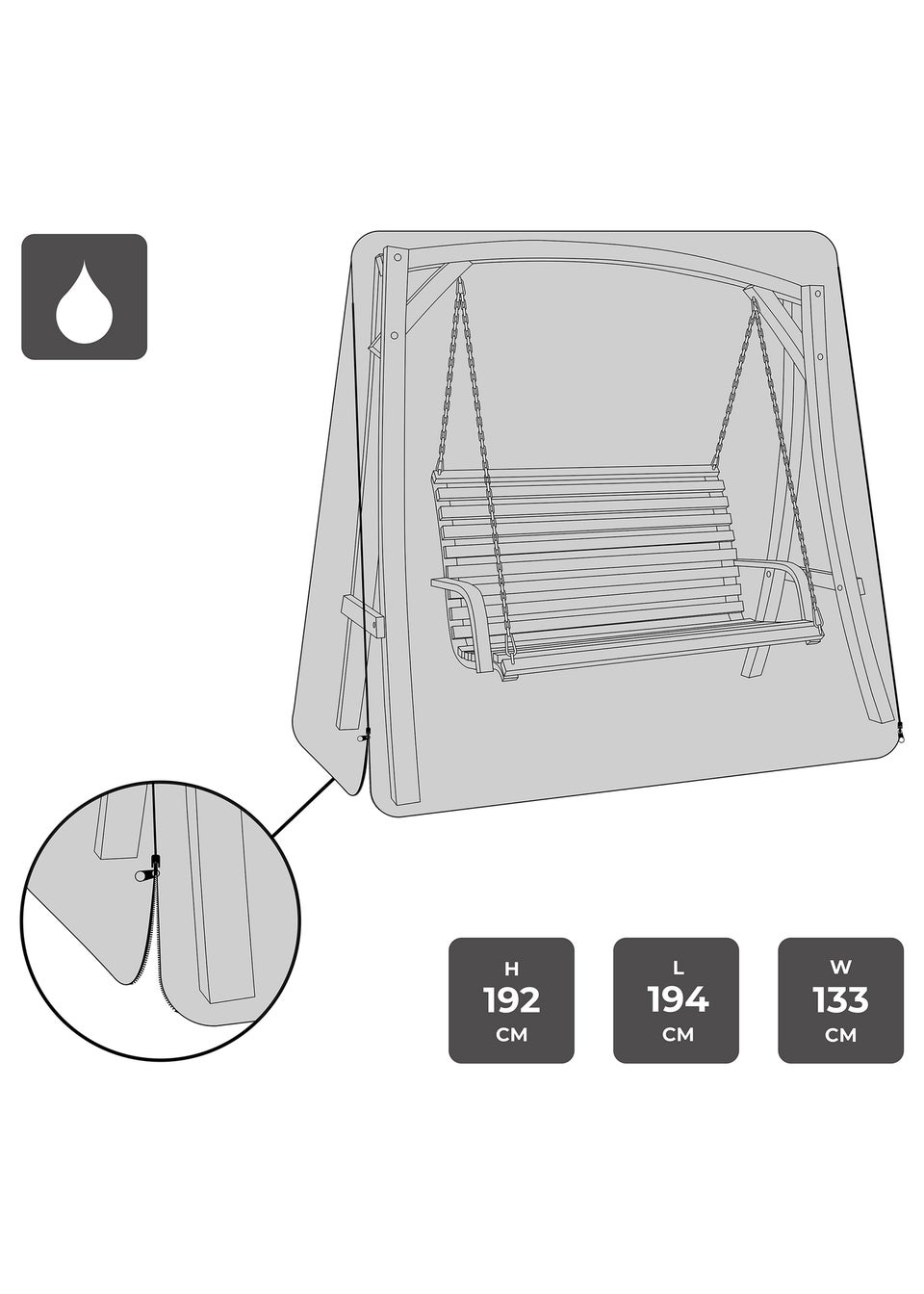Charles Bentley Black Garden Swing Seat Cover