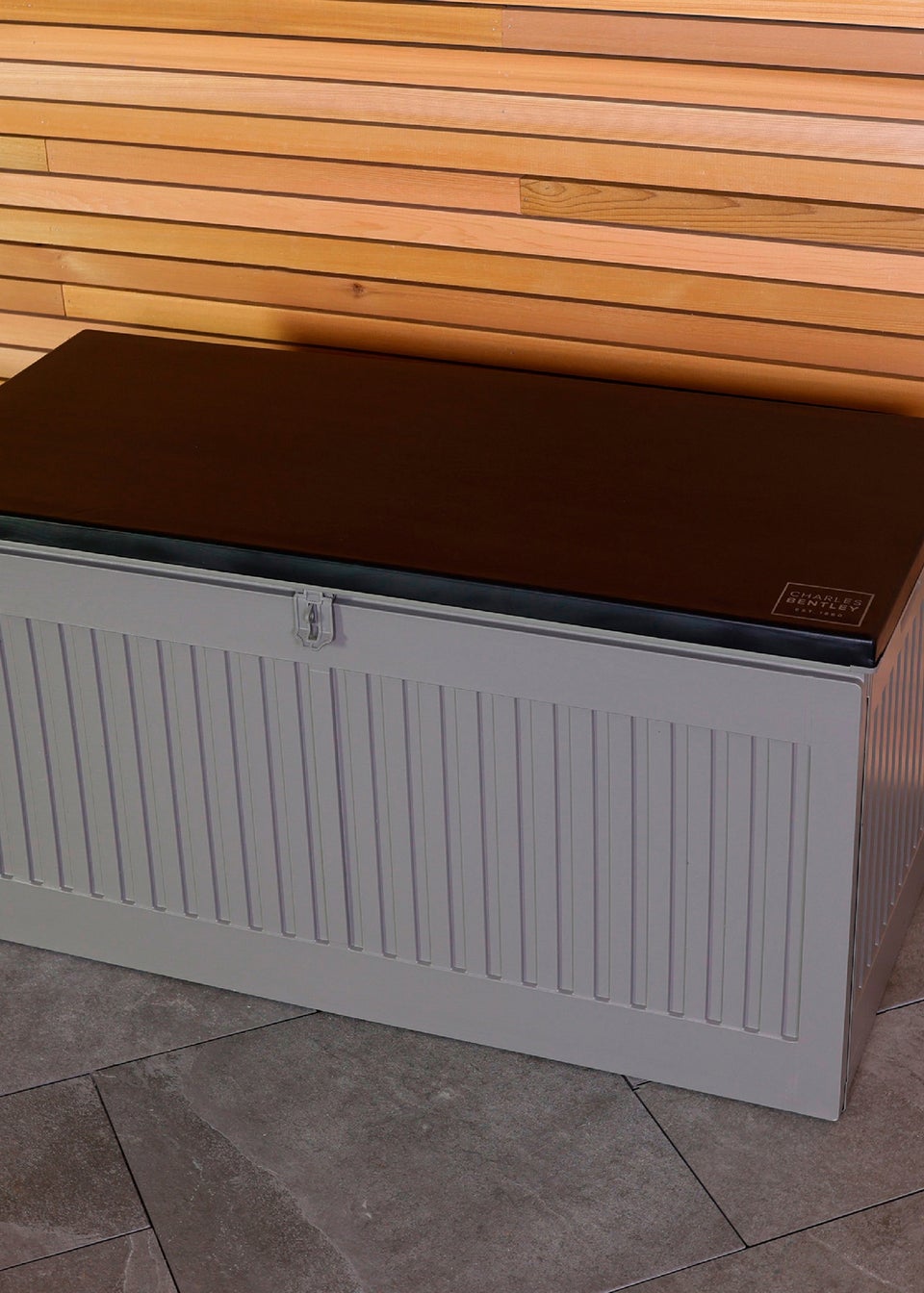 Charles Bentley 270L Grey and Black Outdoor Plastic Storage Box