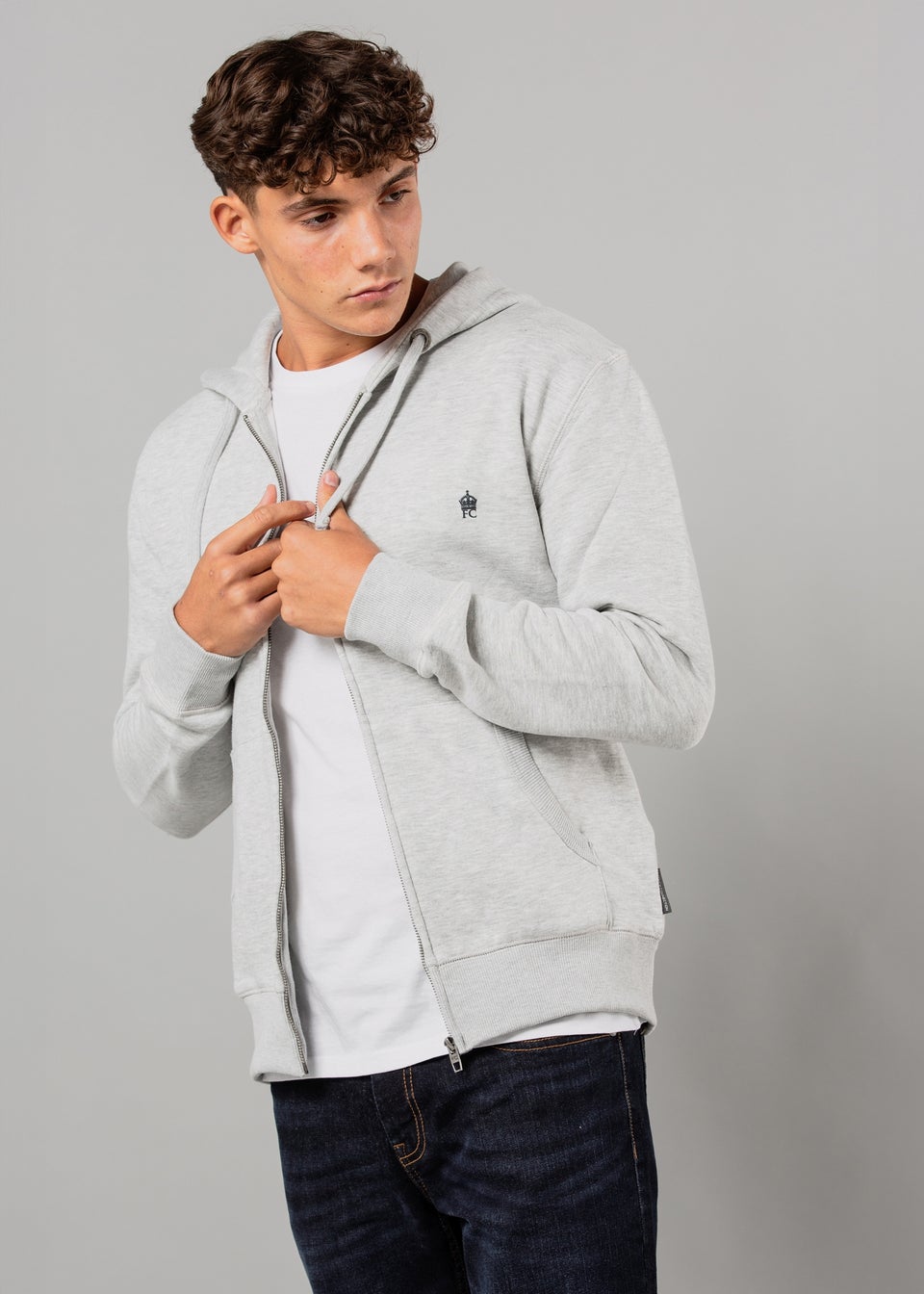 French Connection Light Grey Cotton Blend Zip Hoody