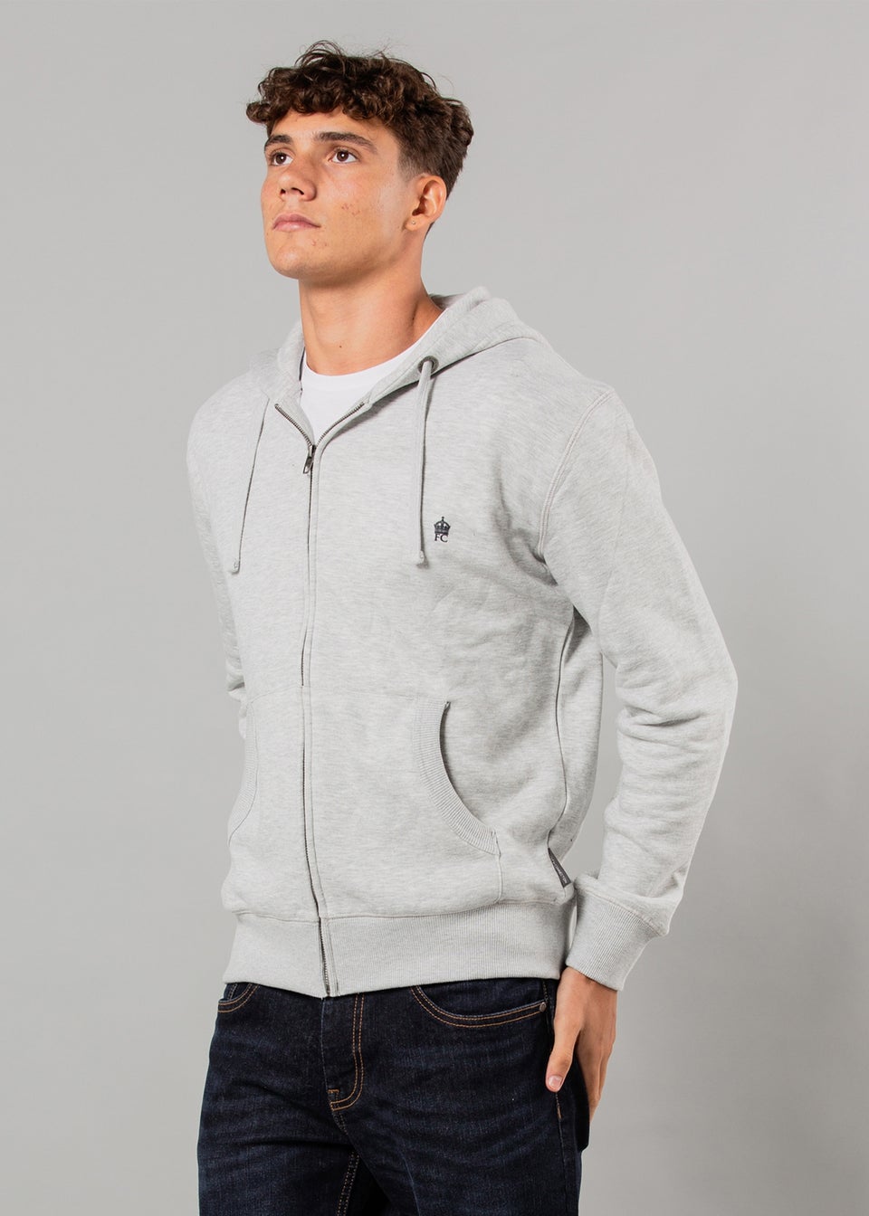 French Connection Light Grey Cotton Blend Zip Hoody Matalan