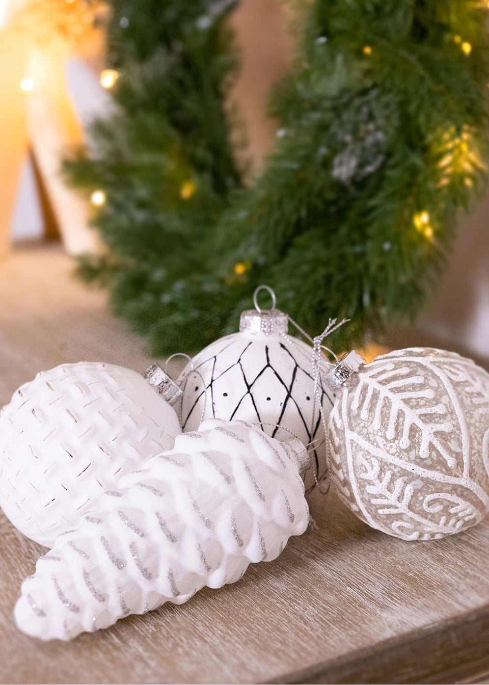 Charles Bentley Pack of 12 Scandi Inspired Glass Baubles (Diameter 8cm)