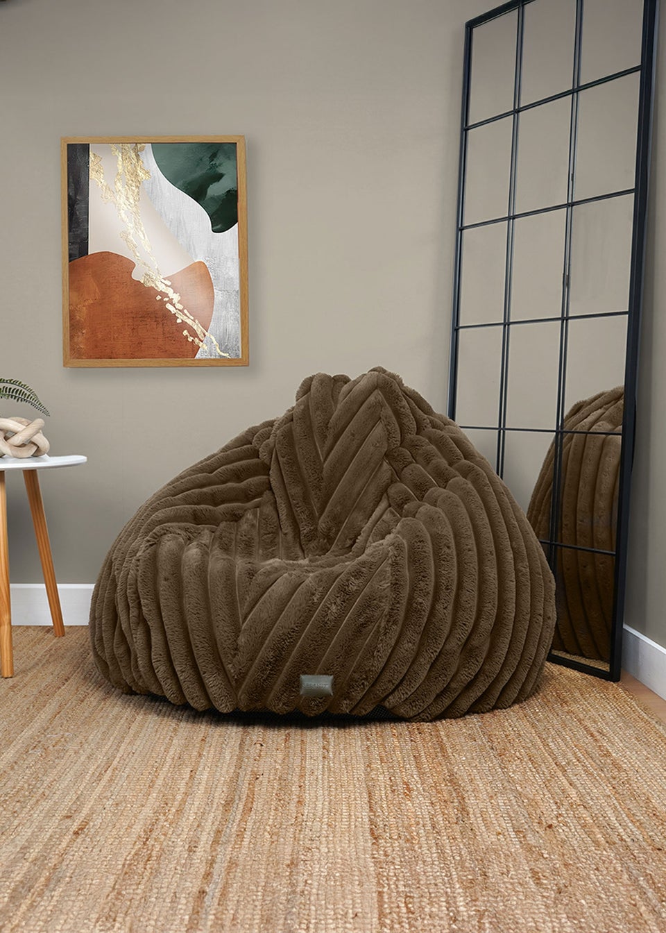 rucomfy Ribbed Faux Fur Slouchbag Chocolate Beanbag