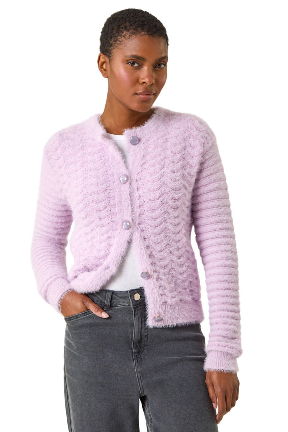 Roman Lavender Fluffy Knit Button Cardigan Matalan