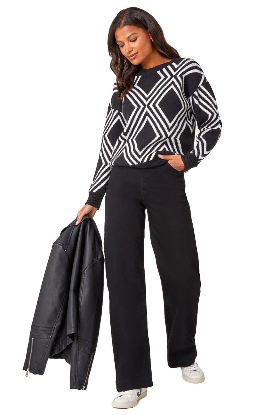 Roman Black Diamond Crew Neck Knit Jumper