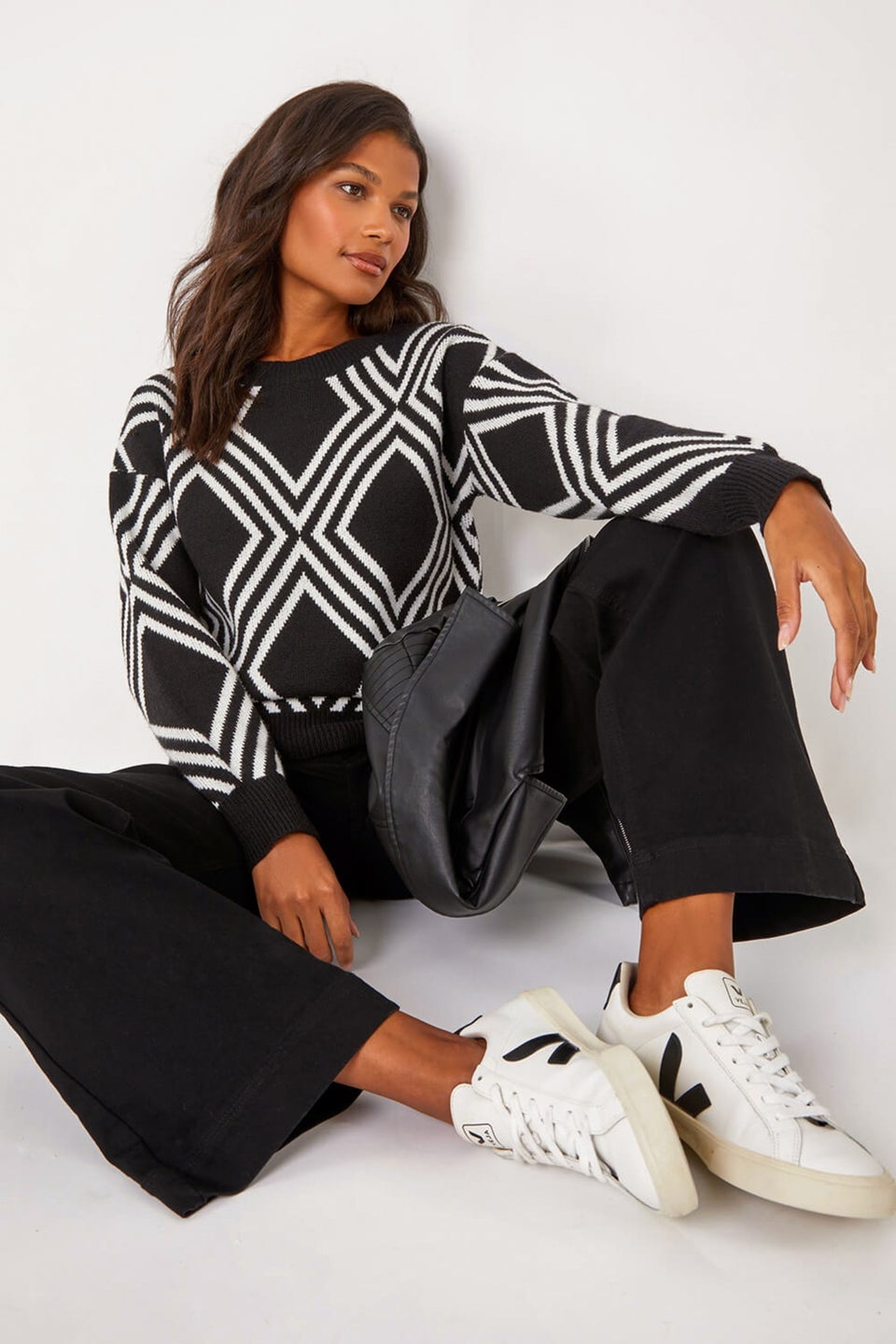 Roman Black Diamond Crew Neck Knit Jumper