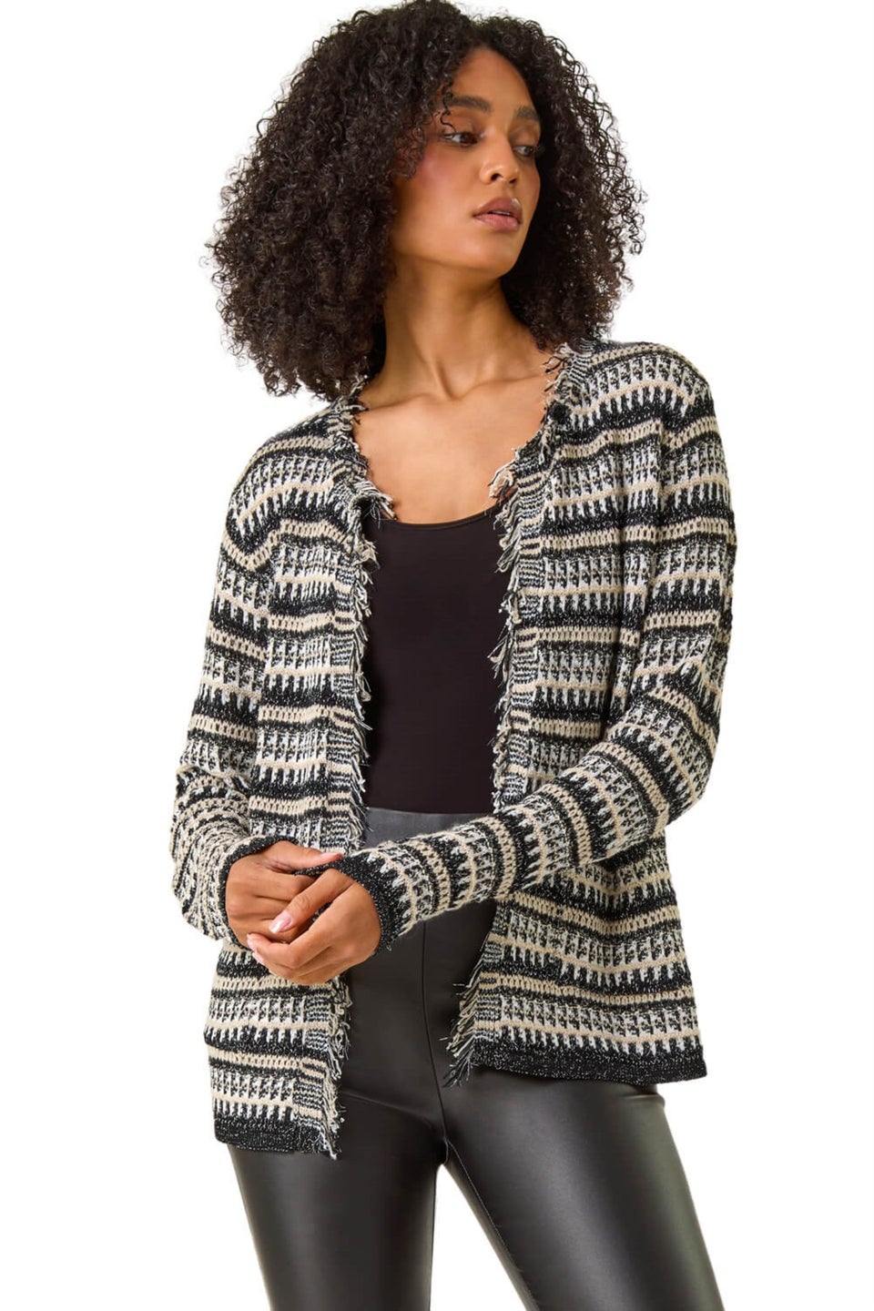 Roman Black Linear Textured Cardigan