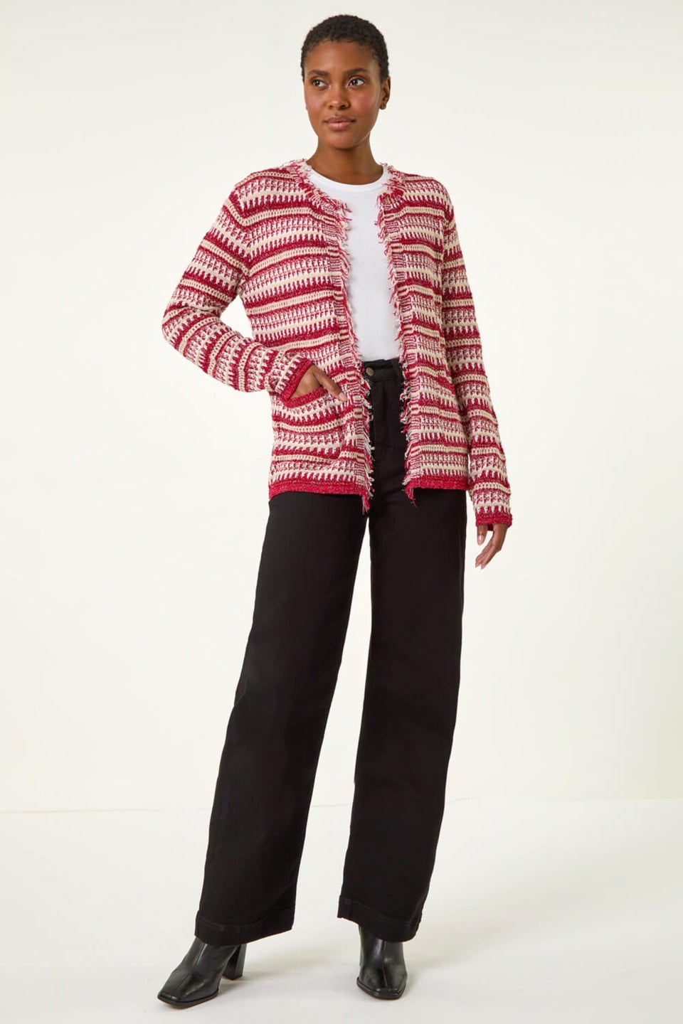 Roman Red Linear Textured Cardigan