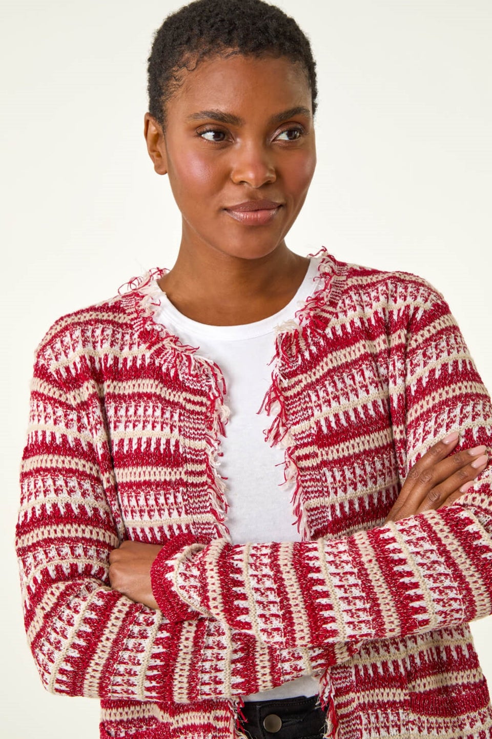 Roman Red Linear Textured Cardigan
