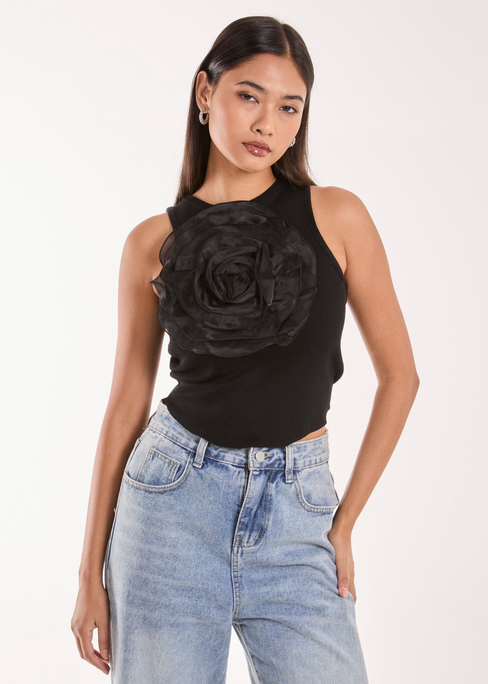 Pink Vanilla Black Oversized Ruffle Corsage Top