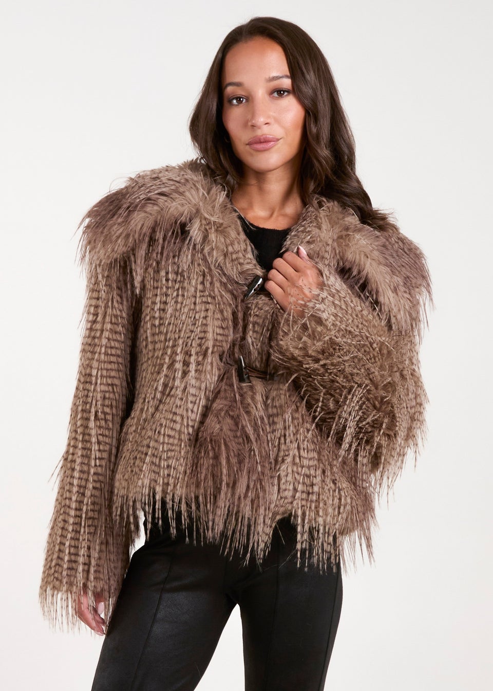 Blue Vanilla Brown Toggle Detail Faux Fur Coat Matalan