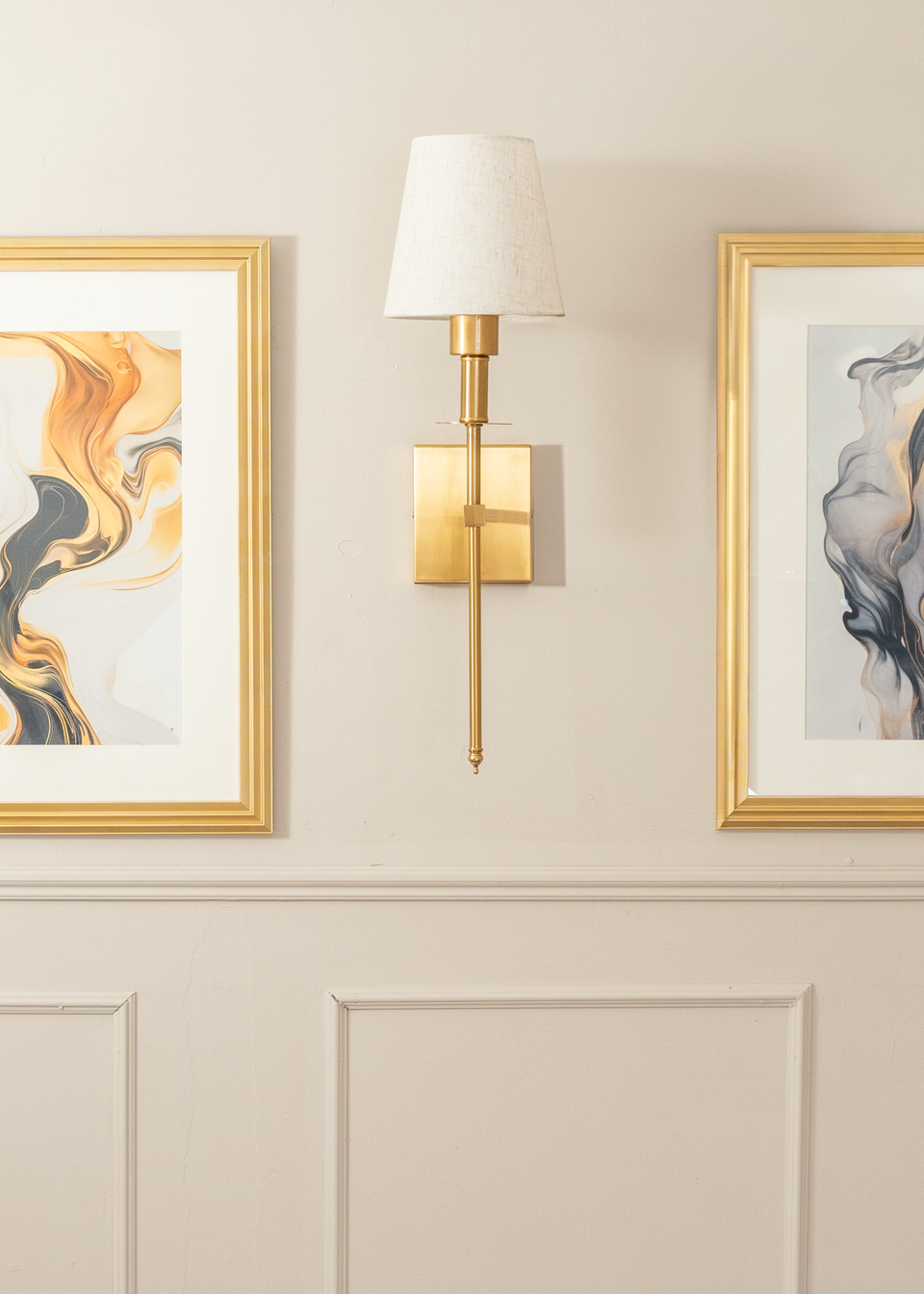 ValueLights Single Gold Wall Light with Cream Shade Integrated LED (58cm x 19cm x 19cm)