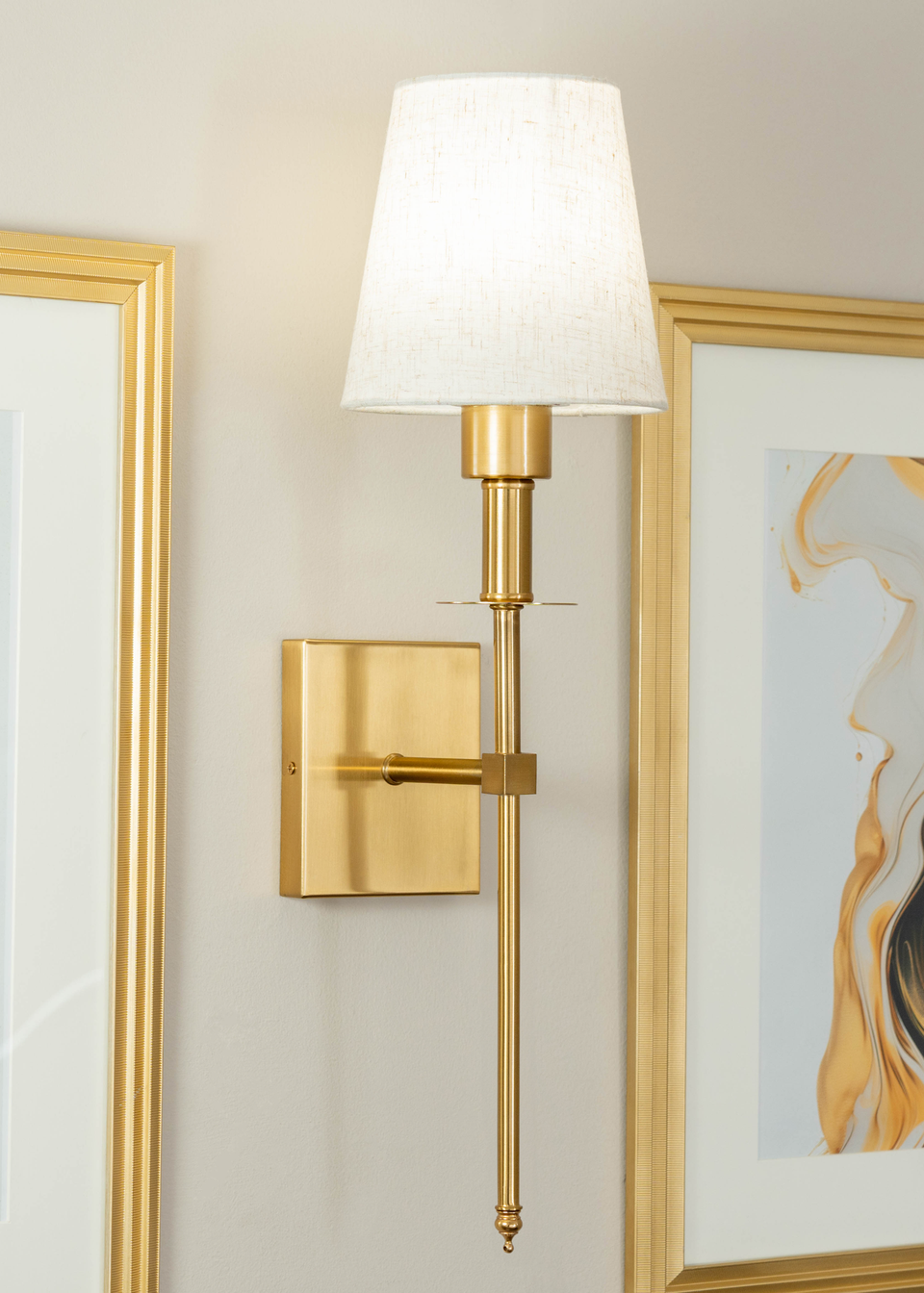 ValueLights Single Gold Wall Light with Cream Shade Integrated LED (58cm x 19cm x 19cm)