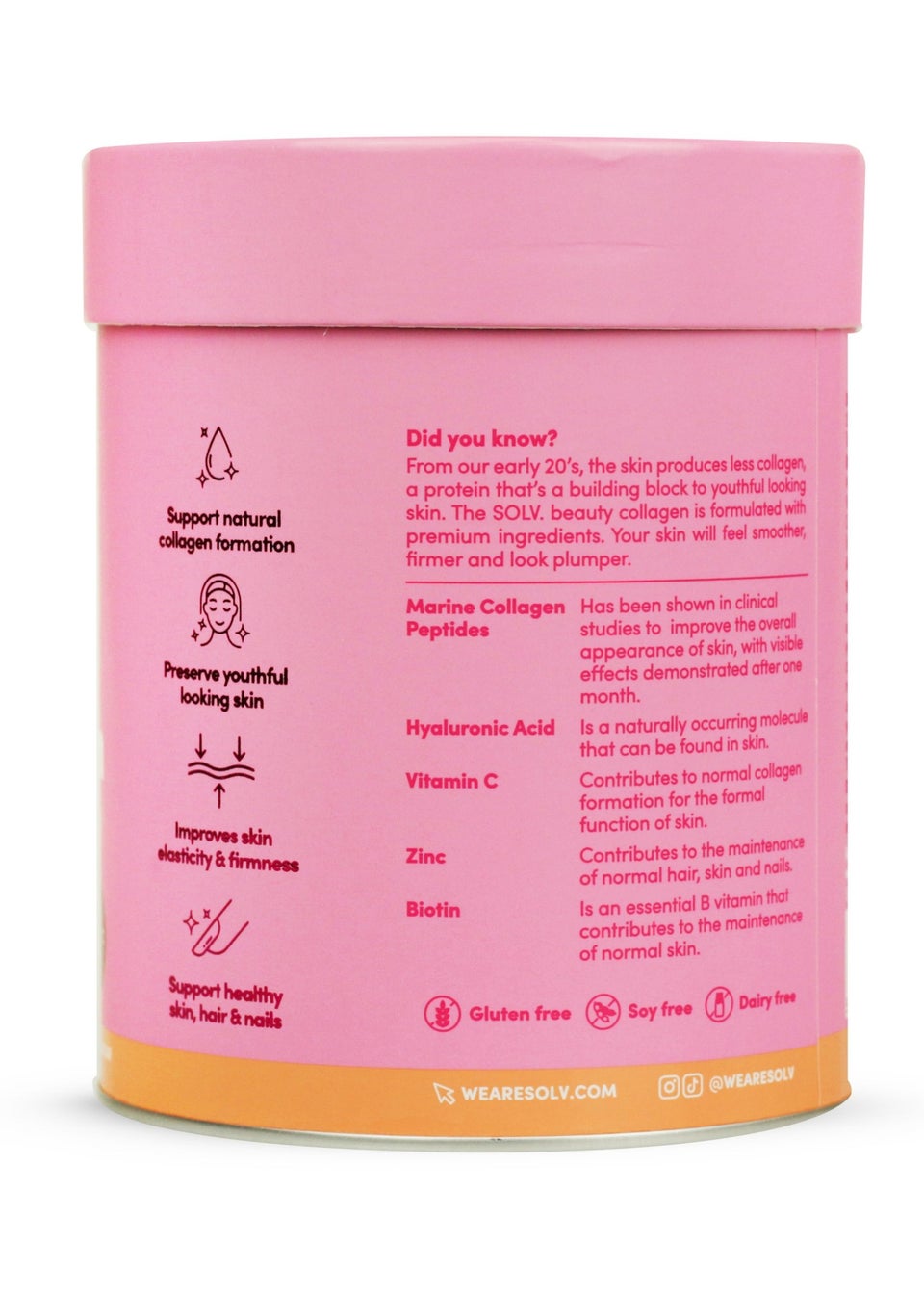 SOLV. Collagen Peach & Raspberry Powder Tube (188g)