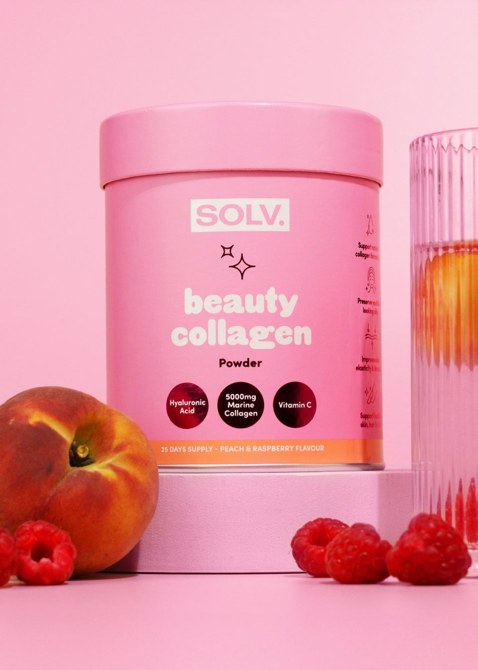 SOLV. Collagen Peach & Raspberry Powder Tube (188g)