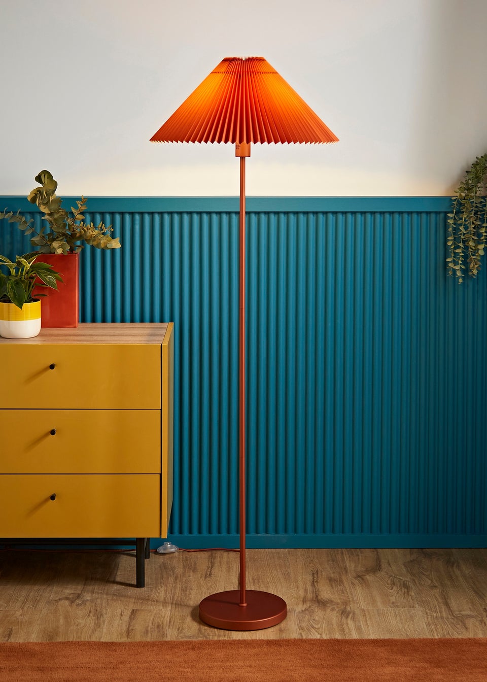 ValueLights Akira  Orange Floor Lamp with Orange Tapered Shade (156cm x 53cm x 53cm)