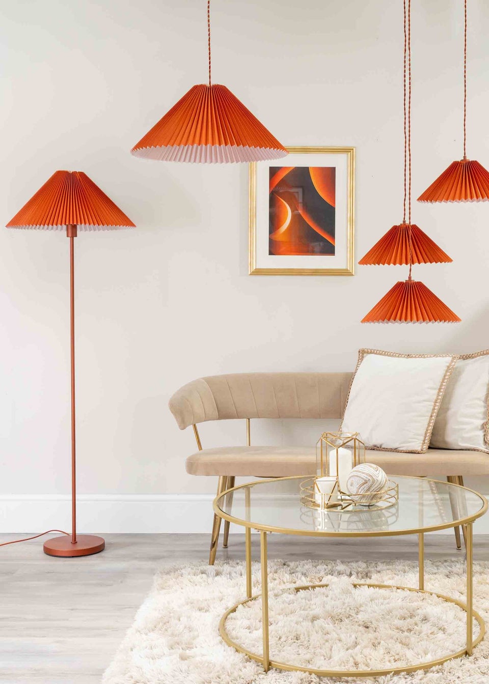 ValueLights Akira  Orange Floor Lamp with Orange Tapered Shade (156cm x 53cm x 53cm)