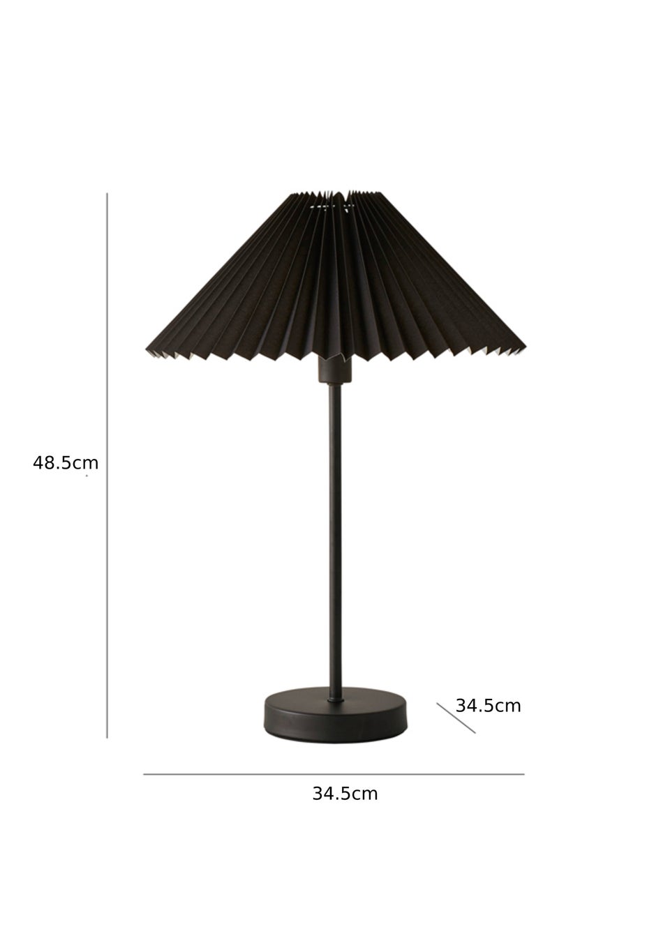 ValueLights Akira  Black Table Lamp with Black Tapered Shade (48.5cm x 34.5cm x 34.5cm)