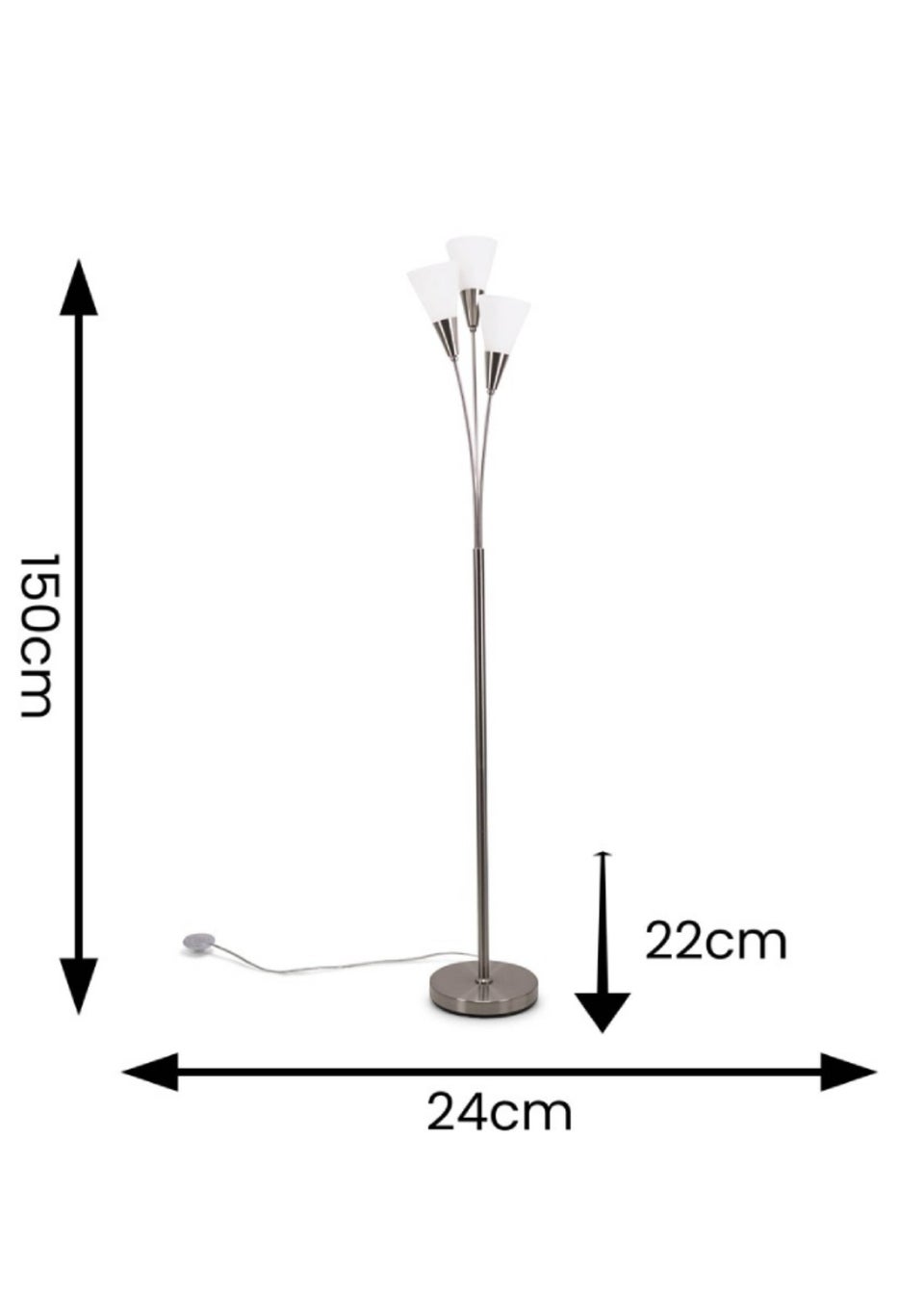 ValueLights Kristina  Silver Floor Lamp with White Uplighter Shade (152cm x 22cm x 24cm)