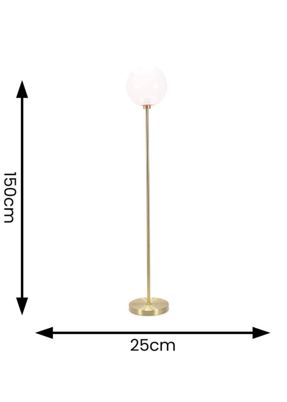 ValueLights Frenchie  Gold Floor Lamp with Pink Globe Shade (150cm x 25cm x 25cm)