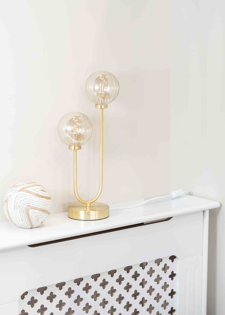 ValueLights Chessy  Gold Table Lamp with Gold Globe Shade (42cm x 18.5cm x 12cm)