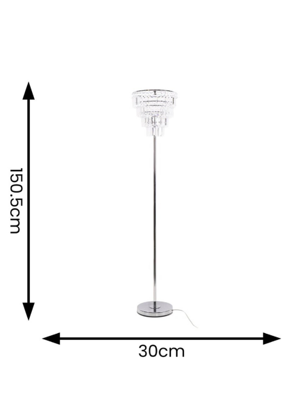 ValueLights Kelsks Chrome Floor Lamp with White Tiered Shade (150.5cm x 30cm x 30cm)